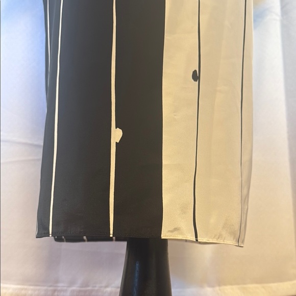 Vintage Elegant Black and Cream Striped Dress with bat wing arms and side slits - Picture 7 of 7